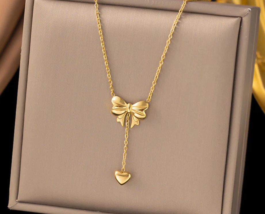 Anti tarnish Bow heart pendant