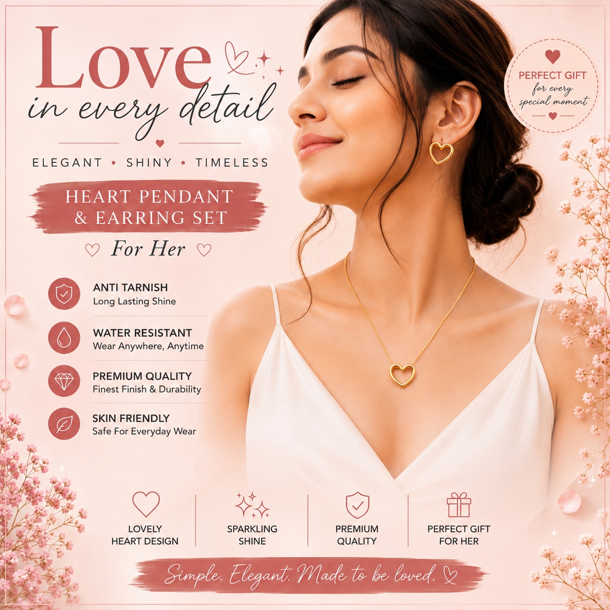 Heart Pendant & Earring Set Combo